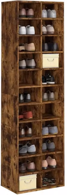 Berkfield Home Smoked Oak Shoe Cabinet in Brown, W/D/H: 54 x 34 x 183 cm
