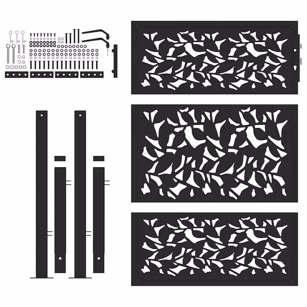 Berkfield Home Steel Garden Gate with Leaf Design in Black, W: 105 cm, H: 130 cm – 4