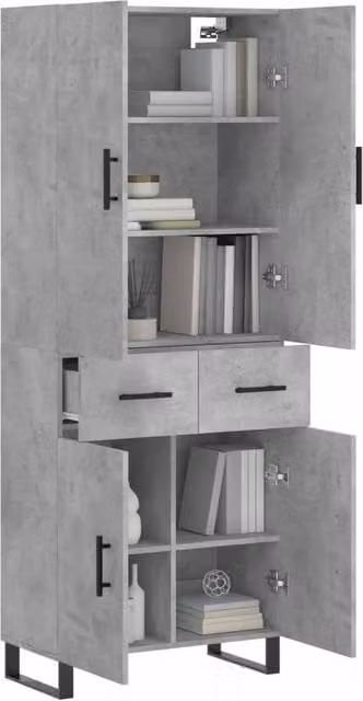 Berkfield Home Highboard in Concrete Grey with Hinged Doors and Internal Shelves, W/D/H: 69.5 x 34 x 180 cm