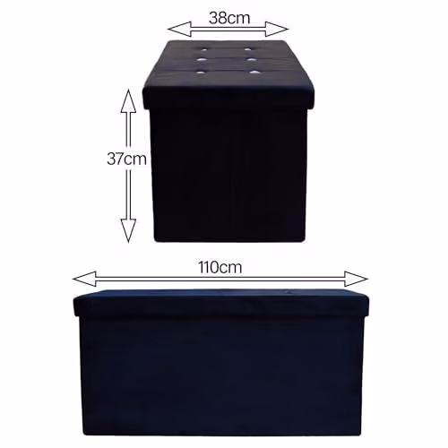Simpa Extra Large Fold Flat Black Brushed Velvet Ottoman Storage with Comfortable Cushion, L 110 cm x W 38 cm x H 37 cm – 5