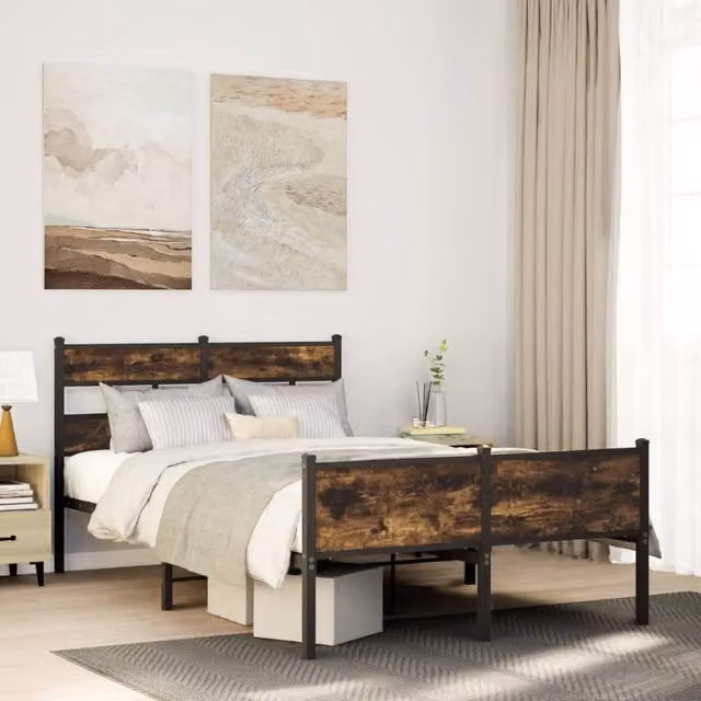 Berkfield Home Small Double Bed Frame in Smoked Oak and Brown with Metal Frame, W/D/H: 120 x 200 cm – 1