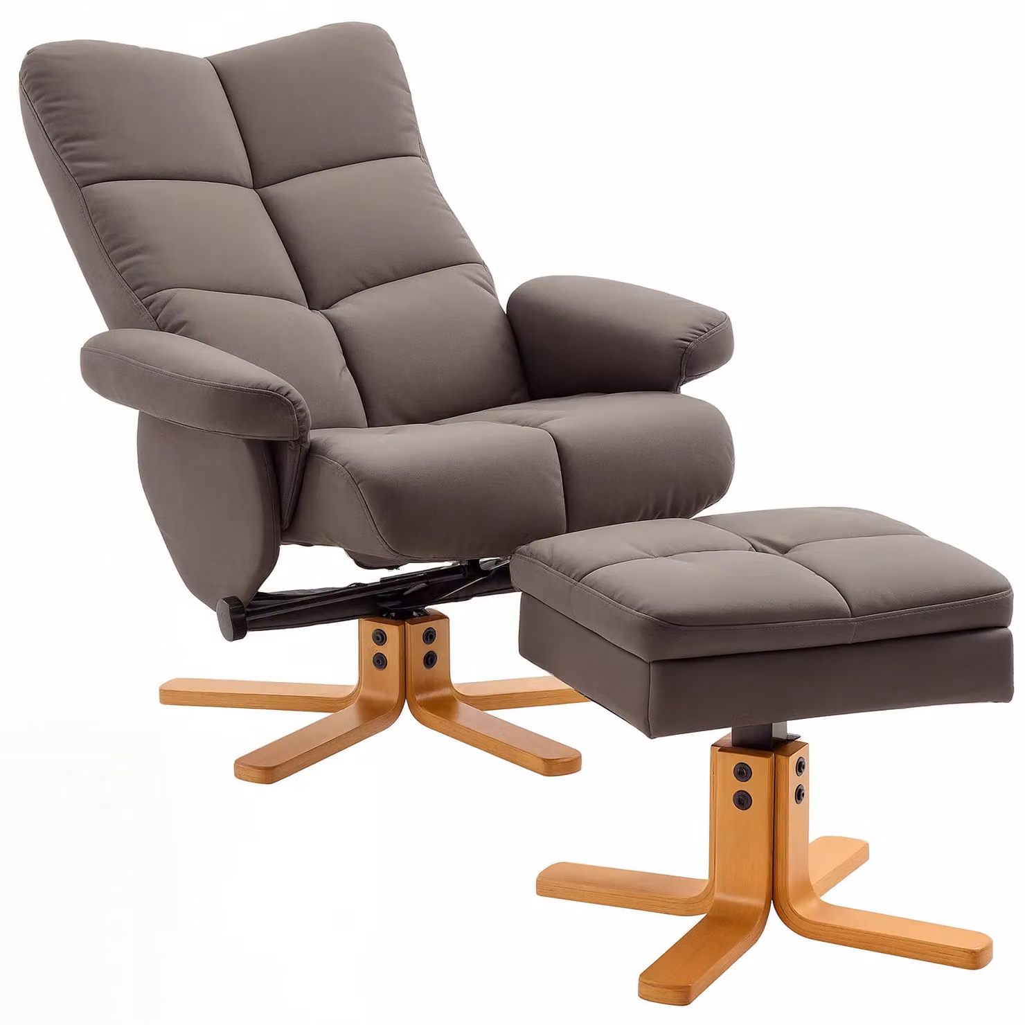 HOMCOM Swivel Recliner Chair with Ottoman in Brown Synthetic Leather and Solid Wood Frame – 1