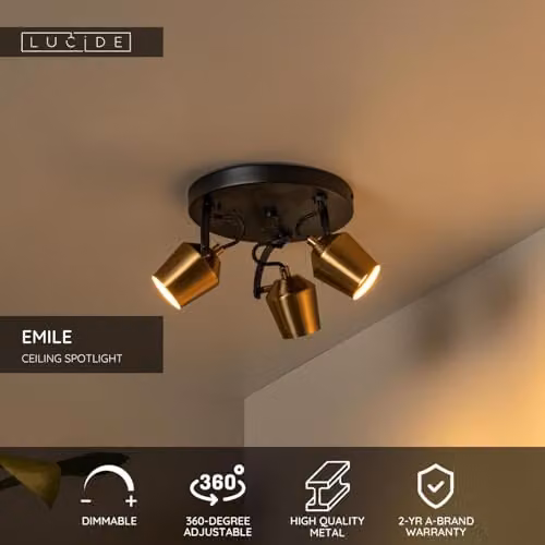Lucide Emile Adjustable Ceiling Spotlight in Gold/Brass, Diameter: 23 cm, 3xGU10 – 2