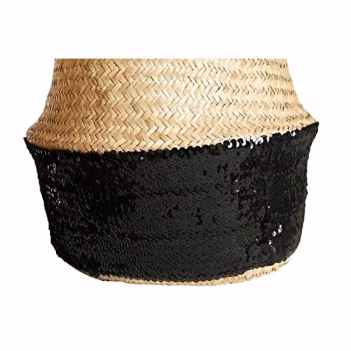 Premier Housewares Small Silver and Black Seagrass Storage Basket with Handles, W/D/H: 30 x 30 x 28 cm – 2