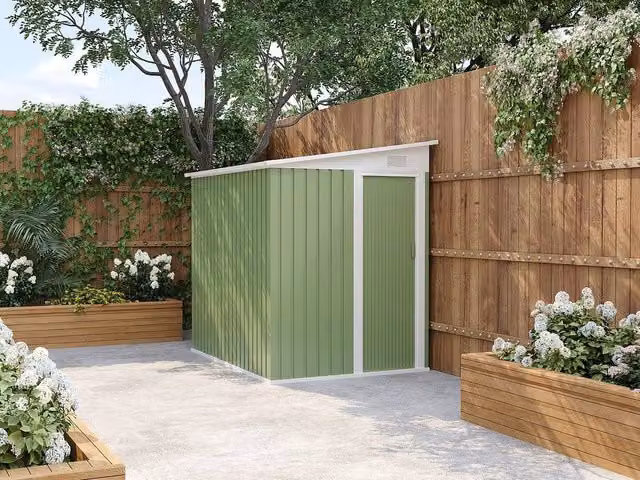Daxton Lean-To Metal Garden Shed in Green, 3.15 m2, Galvanised Steel with Pent Roof and Single Door