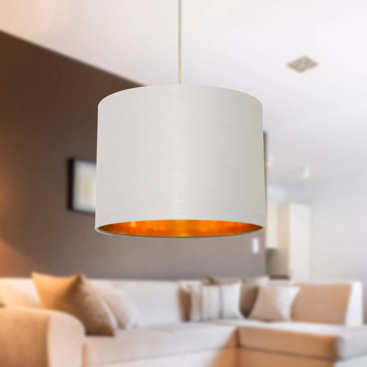 First Choice Lighting Grey Cotton Pendant Lightshade with Gold Lining, Diameter: 25 cm – 2