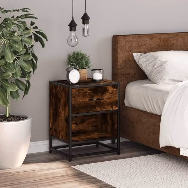 Berkfield Home Decorative Bedside Cabinet in Smoked Oak Brown, W/D/H: 40 x 31 x 50 cm – 1