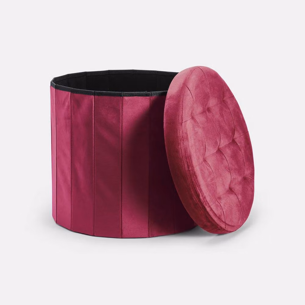 OHS Matte Velvet Round Ottoman Storage Stool in Plum Purple – 2