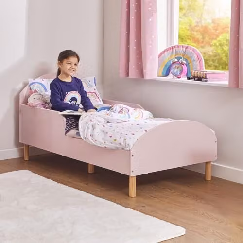 Liberty House Toys Pink and White Solid Pine Toddler Bed