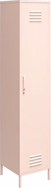 Mission District Single Metal Locker Storage Cabinet in Pink with Internal Shelves and Lock