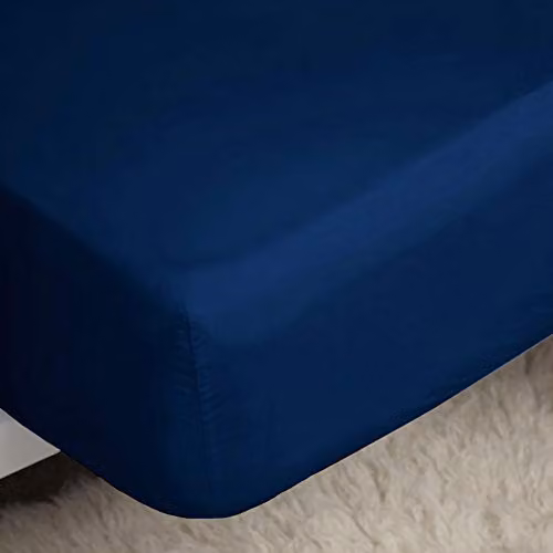 Belledorm Easycare Cotton Percale Fitted Sheet, Blue, W/D/H: 140 x 200 cm
