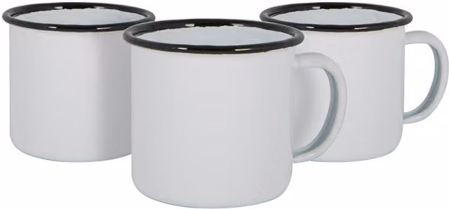 Argon Tableware Pack of 12 White Enamel Espresso Cups with Black Stainless Steel, 130ml