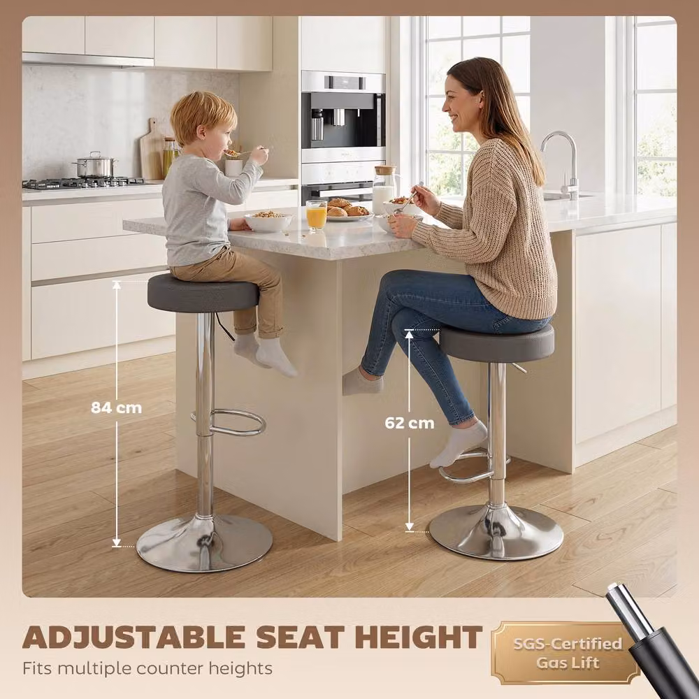 STILVORA Set of 2 Grey Synthetic Leather Bar Stools with Swivel and Gas Lift – 3