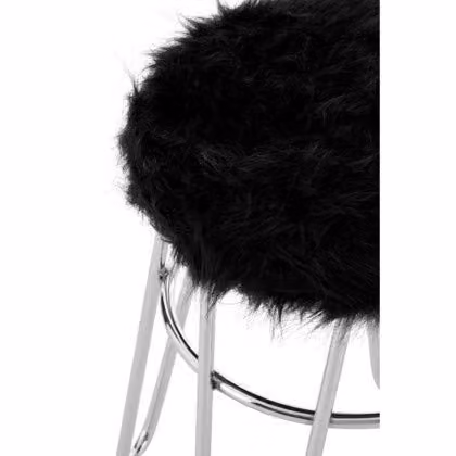 Premier Housewares Metal and Faux Fur Bar Stool, Silver and Black, W: 35 cm, D: 35 cm, H: 51 cm – 2
