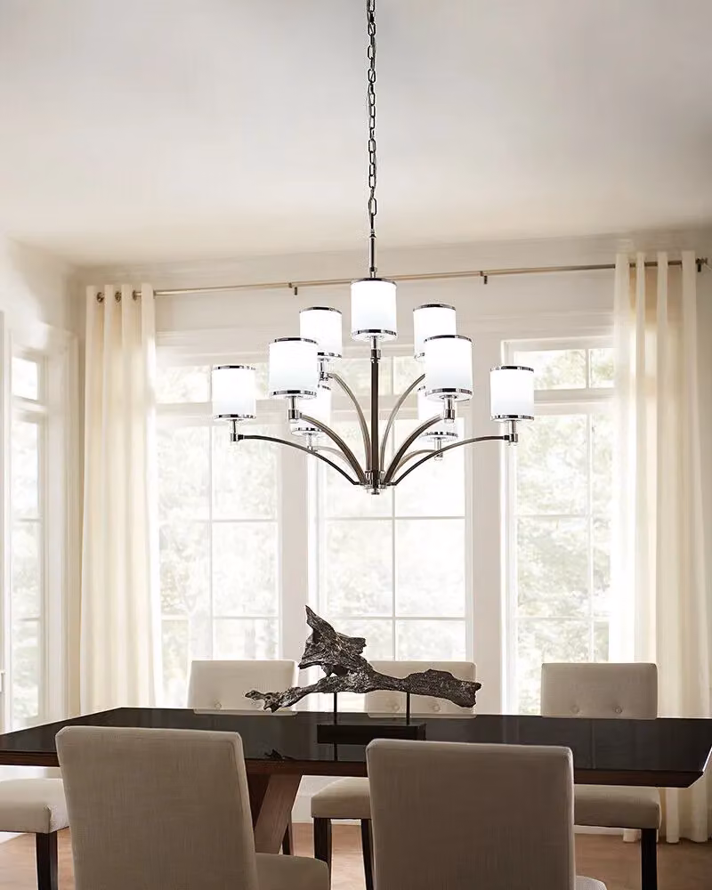 Loops 9 Bulb Chandelier Hanging Pendant Light in Chrome and White with E27 LED Compatibility – 2