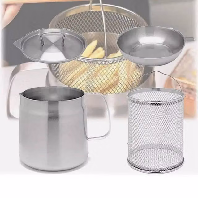 FLAVORA 2L Stainless Steel Fine Mesh Oil Strainer Pot with Sieve in Silver