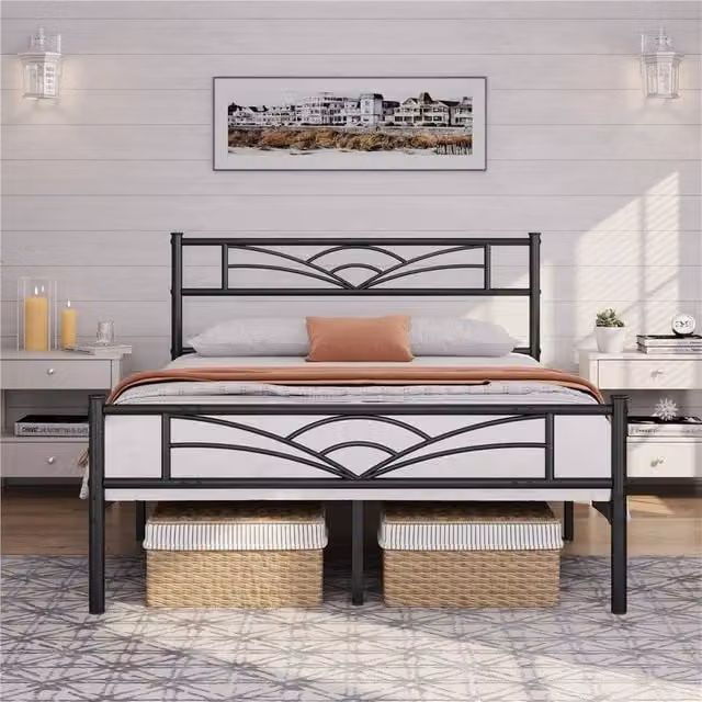 Kelvenix Black Metal Platform Bed Frame, W: 140 cm, D: 200 cm, H: 88.5 cm – 1