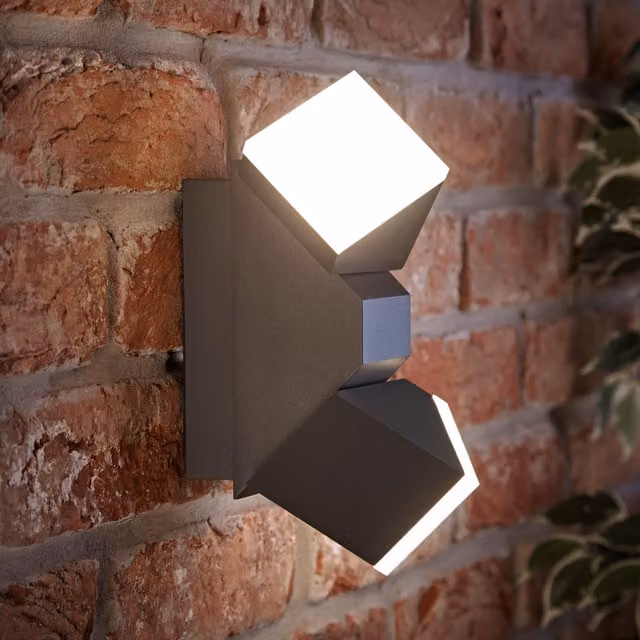 Biard Ziersdorf LED Adjustable UpDown Wall Light in Black/Grey, H: 22.0 cm x W: 9.1 cm x D: 6.5 cm