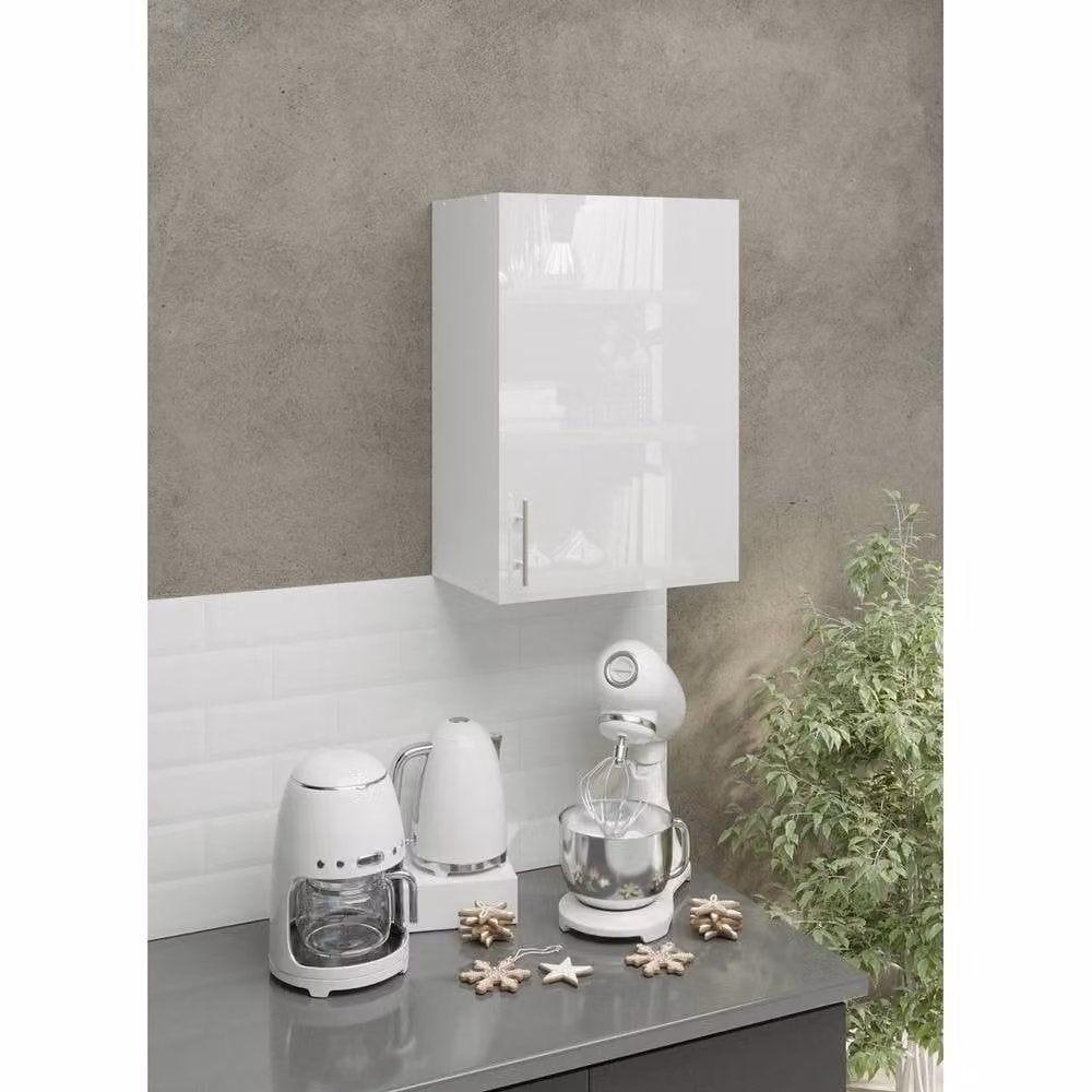 SPETLEK Modern Glossy White Kitchen Wall Unit Storage Cabinet with Internal Shelves – 2