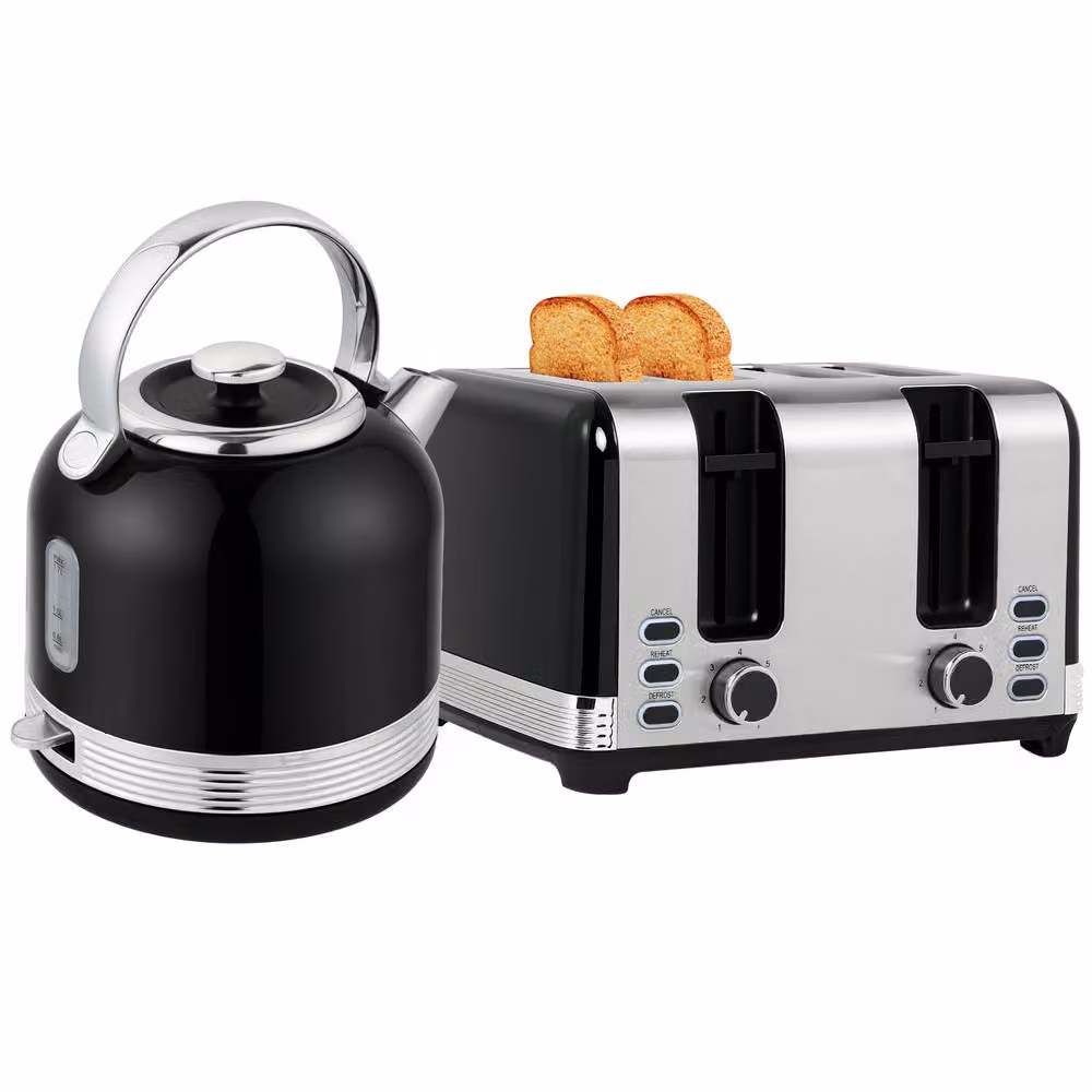 STILVORA Kettle and Toaster Set in Black with Rapid Boil and Stainless Steel Finish – 4