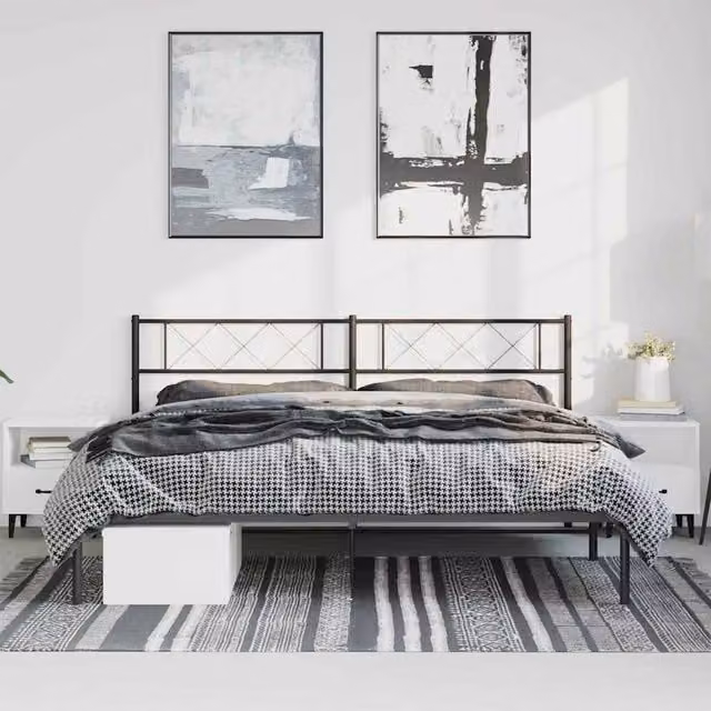 Berkfield Home Metal Bed Frame with Headboard in Black, W/D/H: 183 x 187 x 90 cm