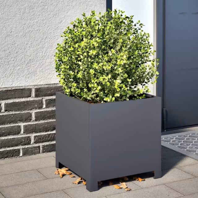 Berkfield Home Garden Steel Planter Tub in Anthracite and Black, W/D/H: 40 x 40 x 40 cm