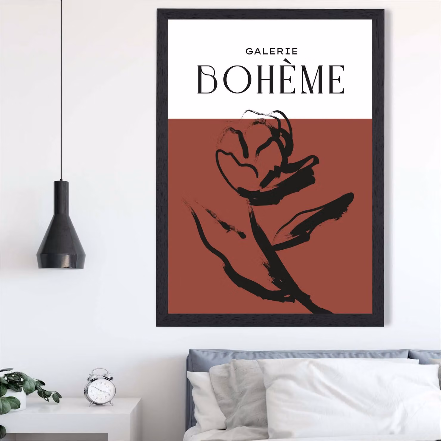 ARTZE Red Rose Boho Sketch Floral Framed Print, Black Frame, A2 – 2