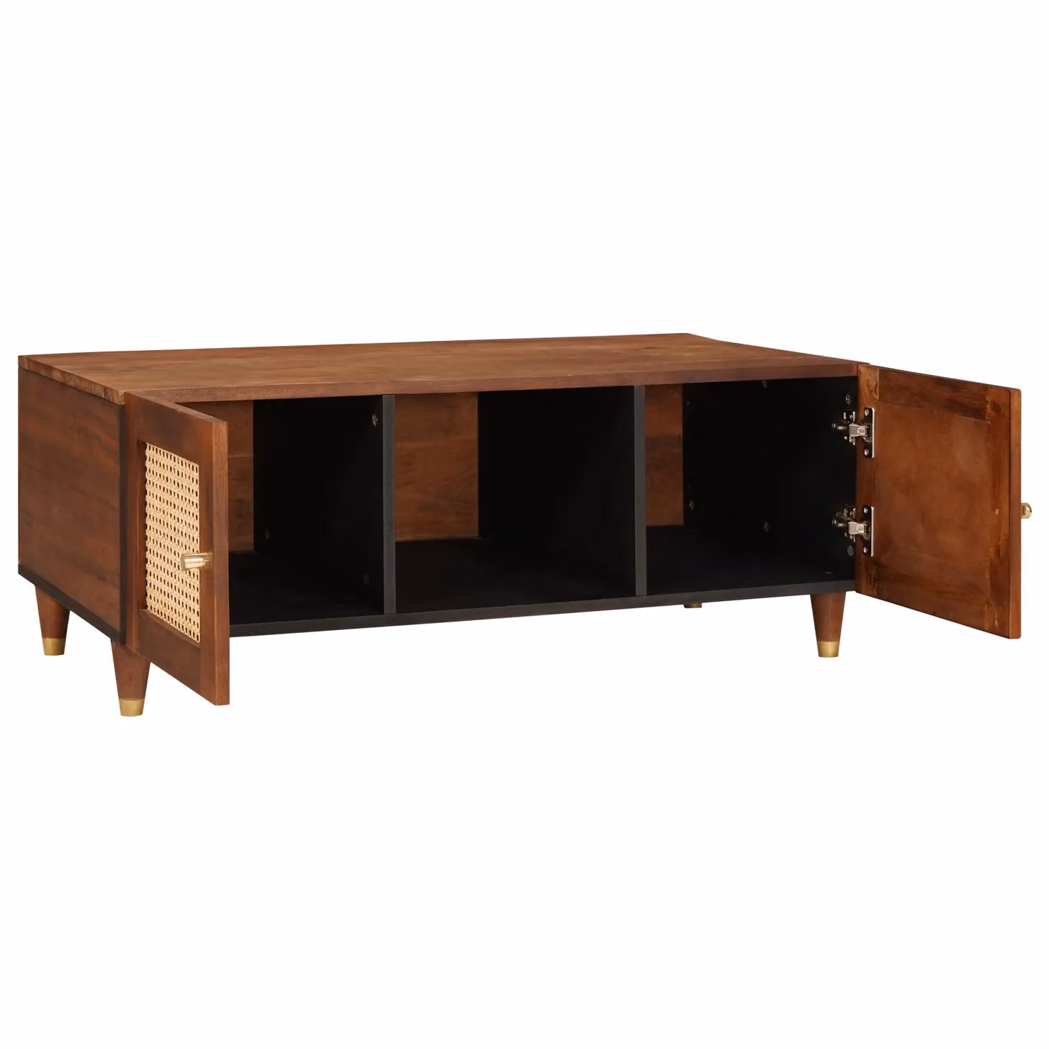 Berkfield Home Brown Cane and Solid Mango Wood Coffee Table with Storage Shelf and Door – 2