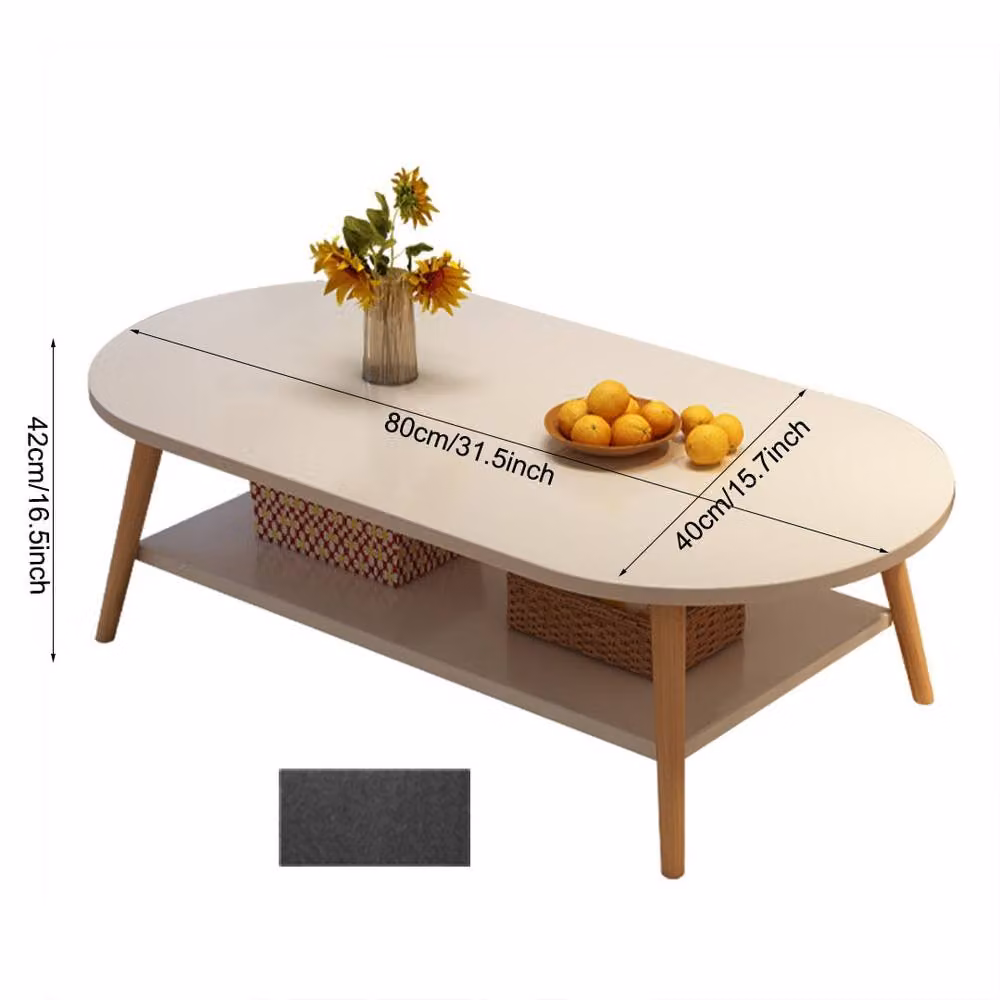 Ventryn Modern Two-Layer Oval Coffee Table in White Wood – 2