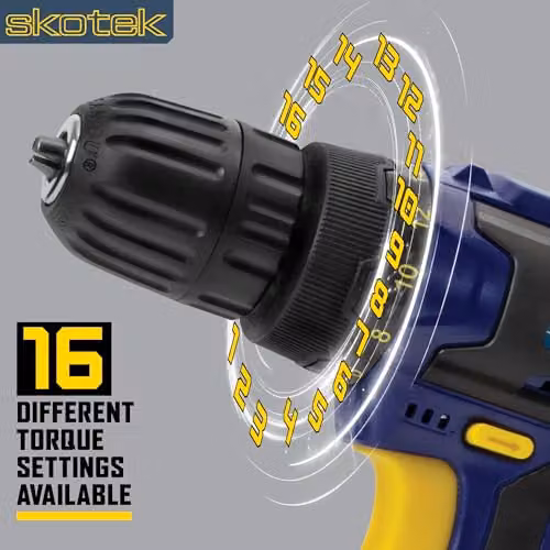 Skotek 18V Cordless Drill and 13-Piece Bit Set with Rechargeable Battery in Blue – 5