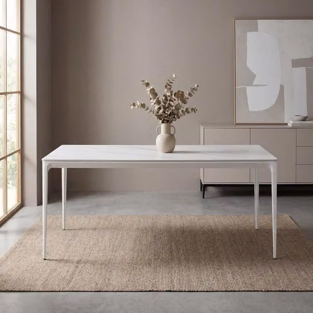 Shankar Modern Rectangular Ceramic Dining Table in White