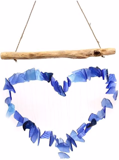 KDMD Love Chime Blue Glass Heart Wind Chime for Indoor and Outdoor Boho Decor