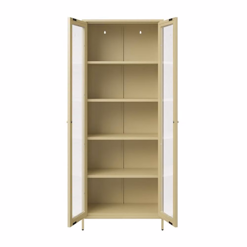 Lemon Pavilion Furniture Mase Industrial Storage Cabinet in Beige with Glass Doors, H 180.0 cm x W 70.0 cm x D 35.0 cm – 2