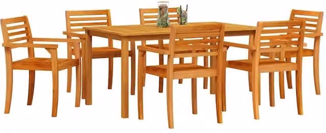 Berkfield Home Rustic 7 Piece Garden Dining Set in Brown Solid Oiled Acacia Wood – 1