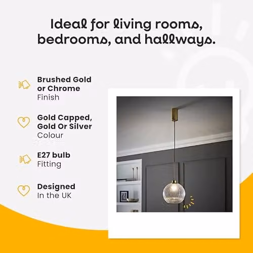 ValueLights Maddison Clear Ribbed Glass Globe Easy Fit Pendant Lamp Shade in Gold and Transparent, Width: 20 cm – 2