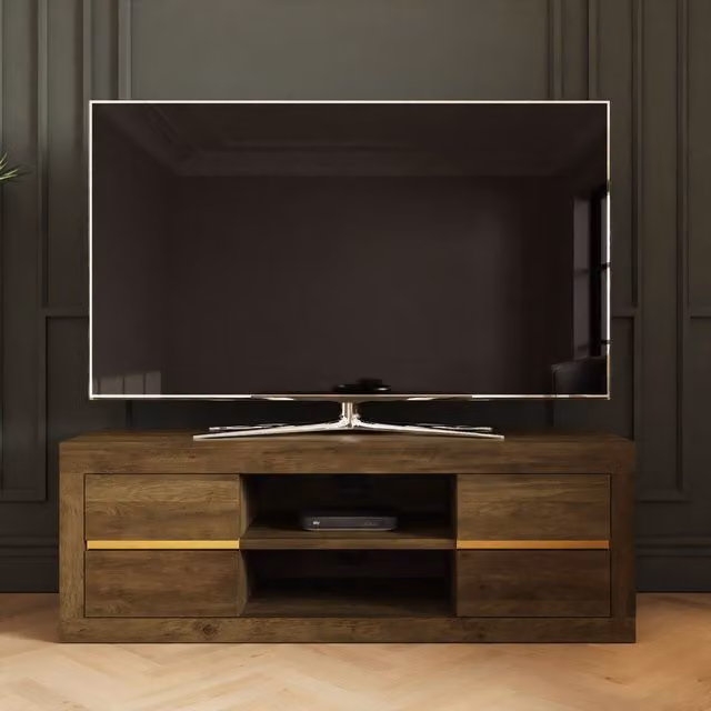 GFW Astley 4 Drawer TV Unit in Wild Oak with Gold Details – 2