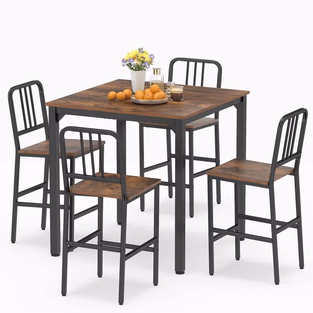 Costway 5-Piece Counter Height Dining Table and Chairs Set in Brown and Black – 3