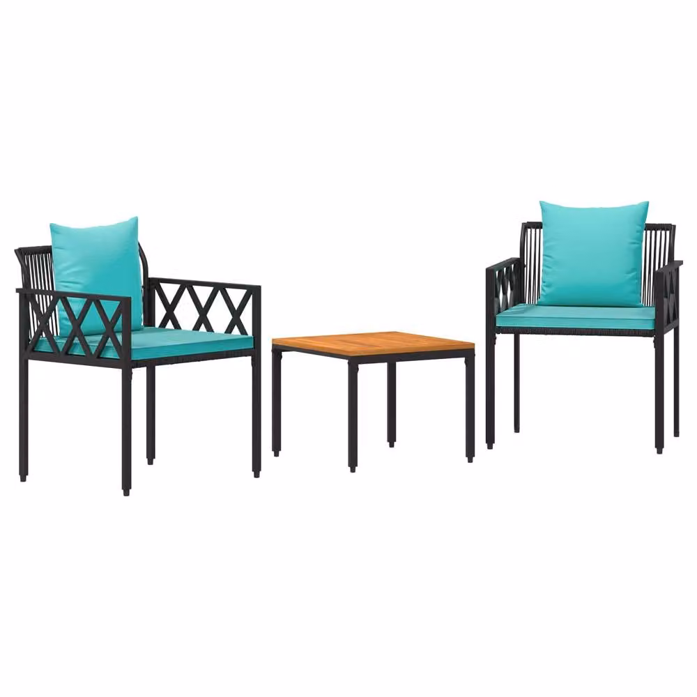 Berkfield Home 3 Piece Outdoor Furniture Set in Black and Turquoise Poly Rattan – 2