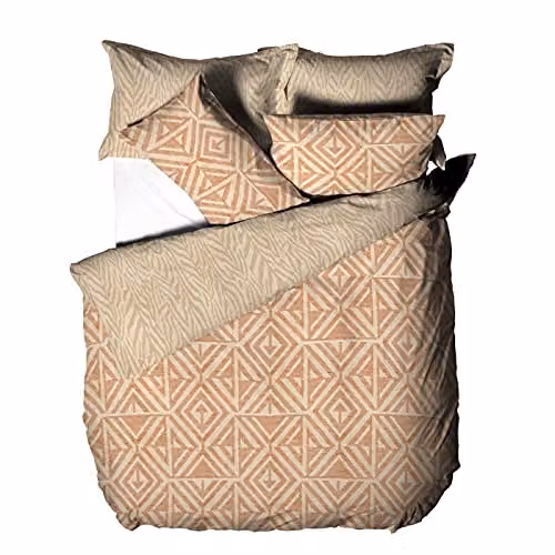 furn. Tanza Global Geometric Reversible Duvet Cover Set in Terracotta, Single (90 x 200 cm) – 1