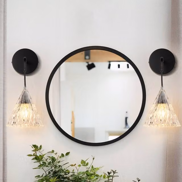NIVOR Set of 2 Black Iron Hat-shaped Crystal Wall Sconces, Diameter: 16 cm – 1