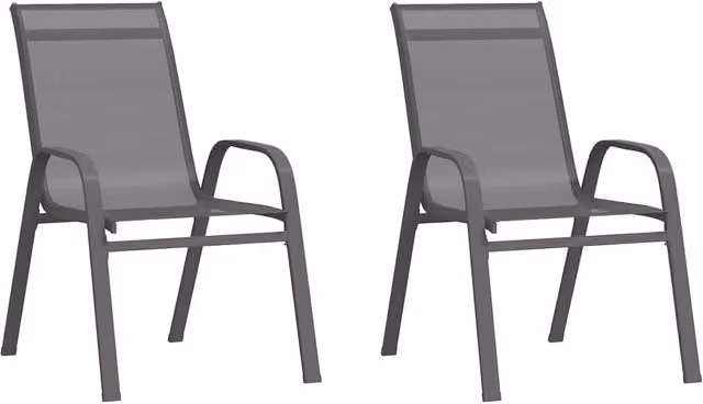 Berkfield Home Stackable Garden Chairs, 2 Piece Set in Grey Textilene Fabric and Steel