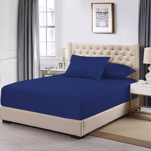Homes-Linen 100% Egyptian Cotton 200TC Fitted Sheet in Blue, King Size, W/D: 180 x 200 cm, Depth: 30 cm