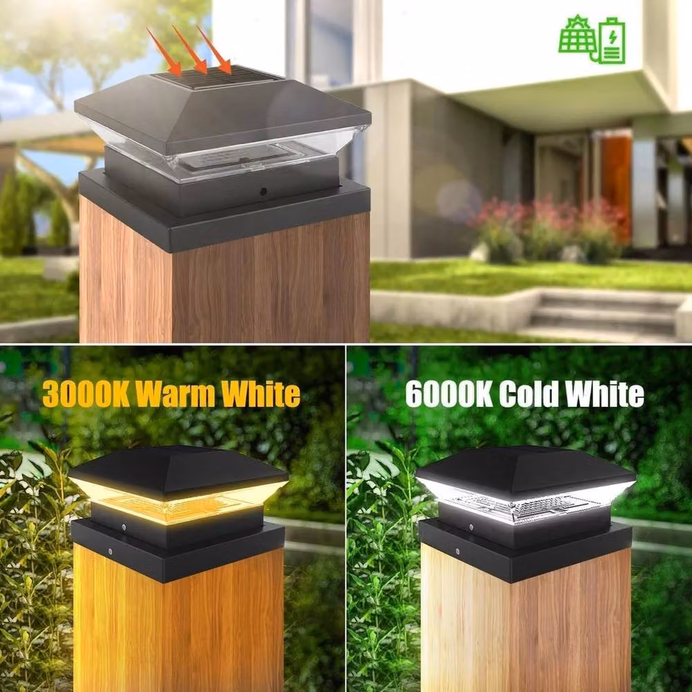 VOGREX Solar Powered LED Deck Post Light in Black for Garden and Terrace – 3