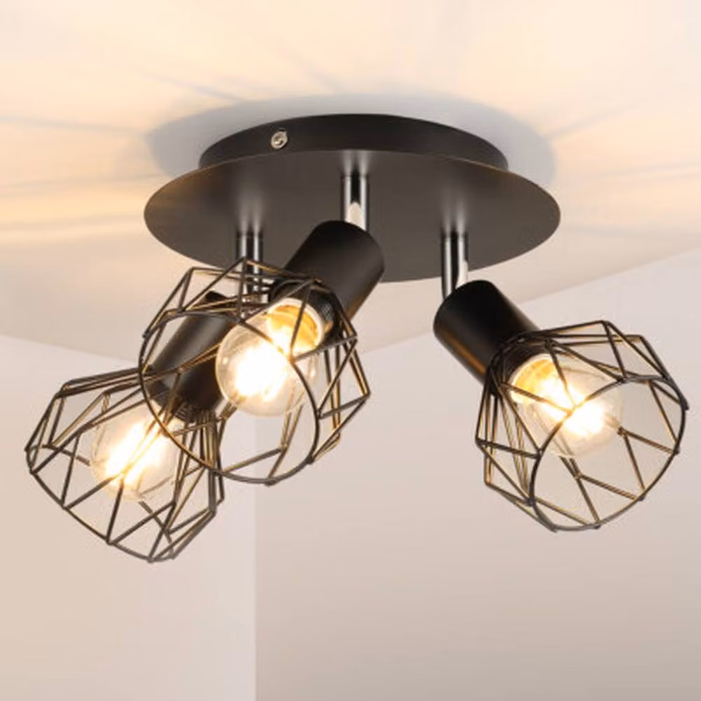 NESTLUNE 3 Head Adjustable Black Metal Ceiling Spotlight with E14 Fitting – 3
