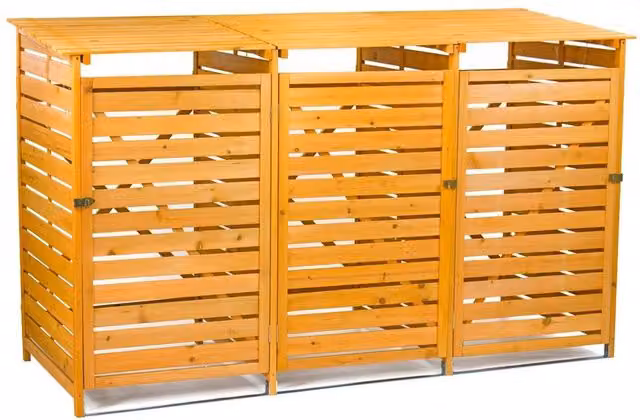 FLAVORA Brown Triple Wheelie Bin Storage Shed