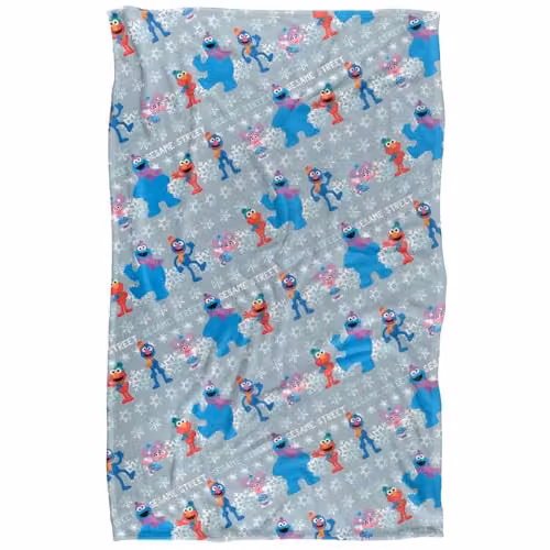 LOGOVISION Sesame Street Holiday Snow Character Pattern Super Soft Fleece Blanket, Multicolour – 1