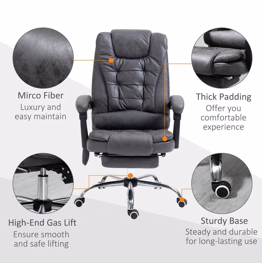 STILVORA Executive Massage Office Chair with Heat, Reclining Back, Footrest and Headrest in Dark Grey Synthetic Leather – 6