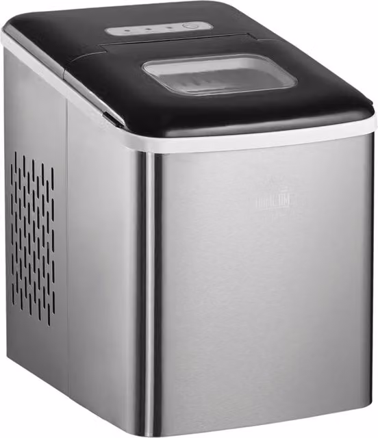 Rolipo Black and Silver Countertop Ice Maker Machine with 12kg Capacity and Stainless Steel Finish