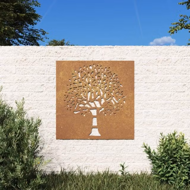 Berkfield Home Garden Brown Metal Floral Tree Wall Decoration, W/H: 55 x 55 cm – 1