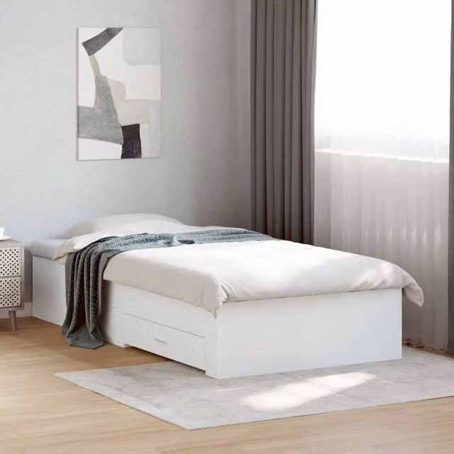 Berkfield Home White Engineered Wood Bed Frame with Storage Drawers W: 80 cm, L: 200 cm
